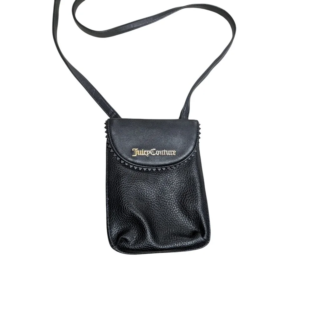 Y2K Juicy Couture Black Leather Mini Crossbody Phone Bag